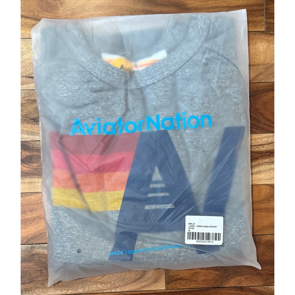 Aviator Nation Logo Crew Sweatshirt Heather Grey AV Logo Size Medium